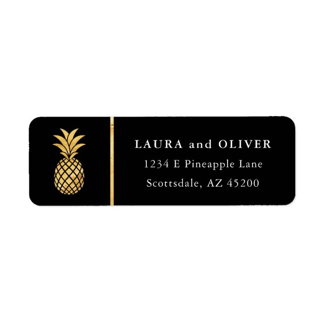 Tropical Pineapple Address Labels, Black & Gold (Front)