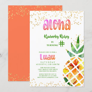 Tropical Pineapple Aloha ANY AGE Birthday Luau Invitation