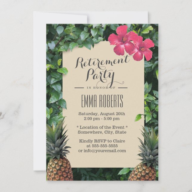 Tropical Pineapple Beach Luau Retirement Party Invitation (Front)