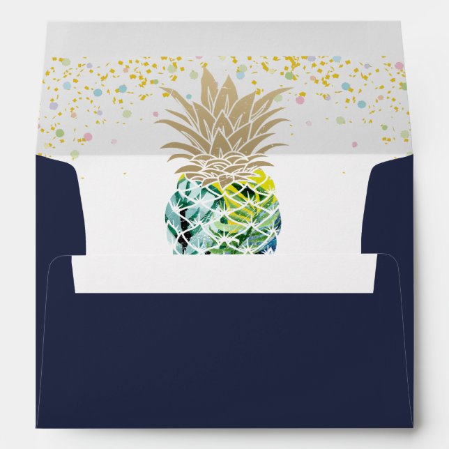 Tropical Pineapple Beach Navy Blue 5x7 Invitation Envelope (Back (Bottom))
