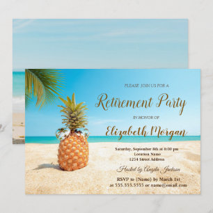Tropical Pineapple Beach Sand Retirement Party  Invitation