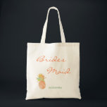 Tropical pineapple beach wedding peachy bridesmaid tote bag<br><div class="desc">Whimsical modern beach wedding bridesmaid tote bag with tropical peachy pink and faux gold glitter pineapple. Perfect choice for a modern beach,  sea,  oceanfront,  coastal,  tropical,  nautical or destination aloha themed wedding. Personalize it with your title and name!</div>