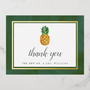 Tropical Pineapple Beach Wedding Thank You Real Foil Invitation Postcard