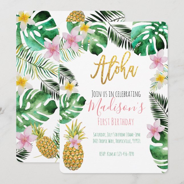 Tropical Pineapple Birthday Invitation (Front/Back)