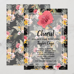 Tropical Pineapple Black Birthday Invitations