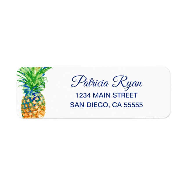 Tropical Pineapple Blue Typography Return Address (Front)