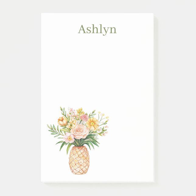 Tropical Pineapple Blush Yellow Floral Post-it Notes (Front)