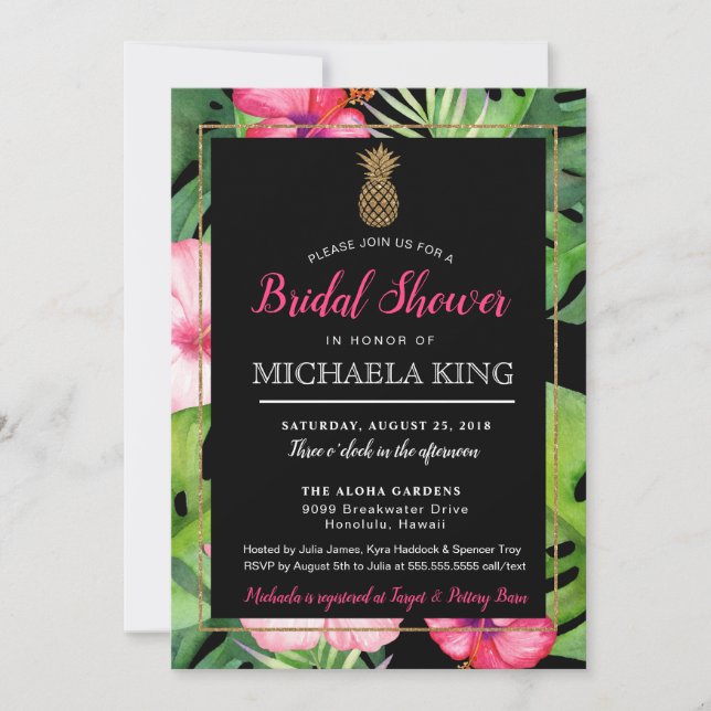 Tropical Pineapple Bridal Shower Invitation, Luau Invitation (Front)