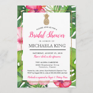 Tropical Pineapple Bridal Shower Invitation, White Invitation
