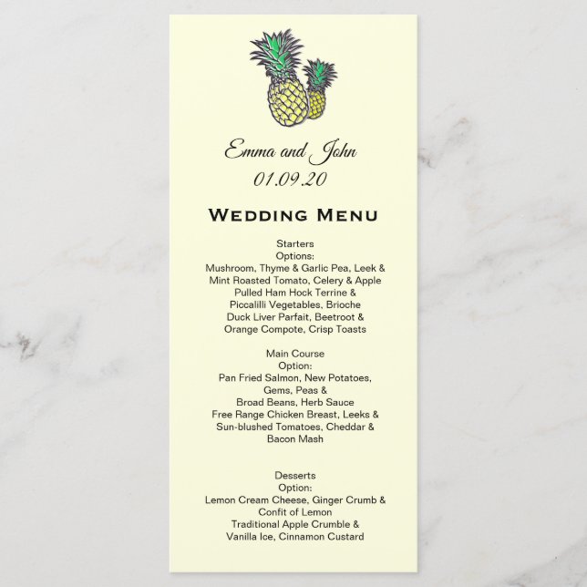 Tropical Pineapple Chic Personalized Wedding Menu (Front)