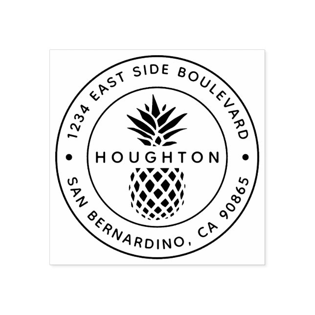 Tropical Pineapple Custom Round Return Address Rubber Stamp (Imprint)