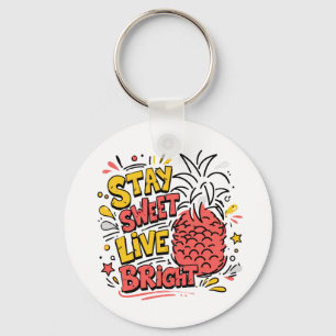 Tropical Pineapple Design Fun Colourful Summer Keychain