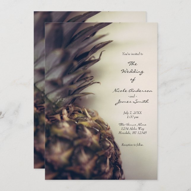 Tropical Pineapple Elegant Island Beach Wedding Invitation (Front/Back)