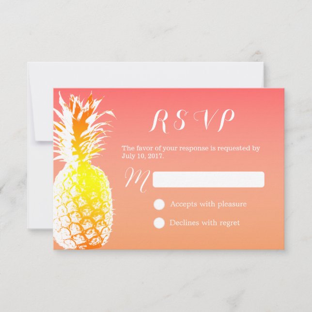 Tropical Pineapple Elegant Wedding RSVP Card (Front)