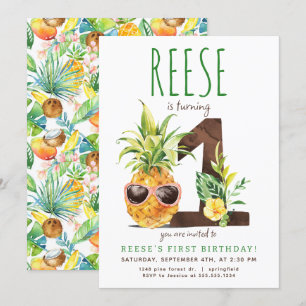 Tropical Pineapple First Birthday Invitation
