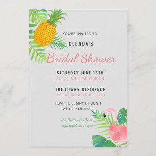 Tropical Pineapple Flamingo Bridal Shower invite