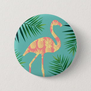 Tropical Pineapple Flamingo & Foliage 2 Inch Round Button