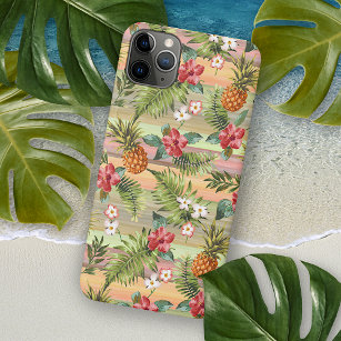 Tropical Pineapple Floral Watercolor Art Pattern iPhone 15 Plus Case