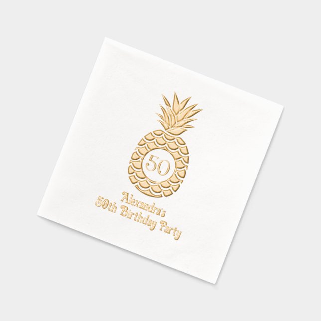 Tropical Pineapple Frame Birthday Party Foil Napkins (Left)