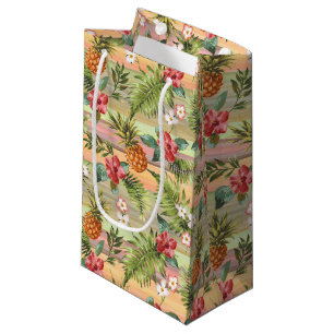 Tropical Pineapple Fruit Floral Stripes Pattern Small Gift Bag