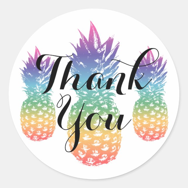 Tropical pineapple fruit thank you stickers (Front)