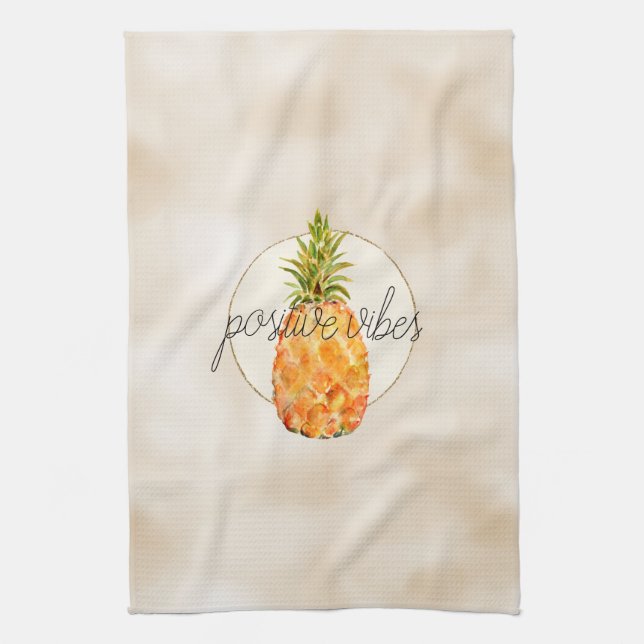Tropical Pineapple Gold Glitter Kitchen Towel (Vertical)