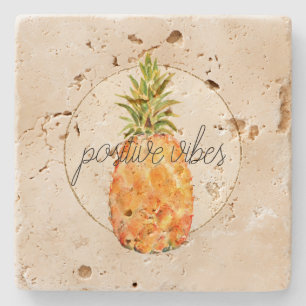 Tropical Pineapple Gold Glitter Stone Coaster