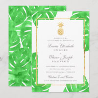 Tropical Pineapple Gold Wedding Invitations
