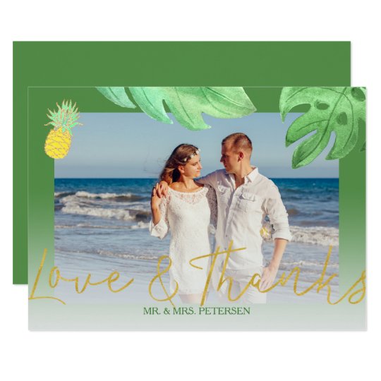 Tropical pineapple green wedding thank you photo card