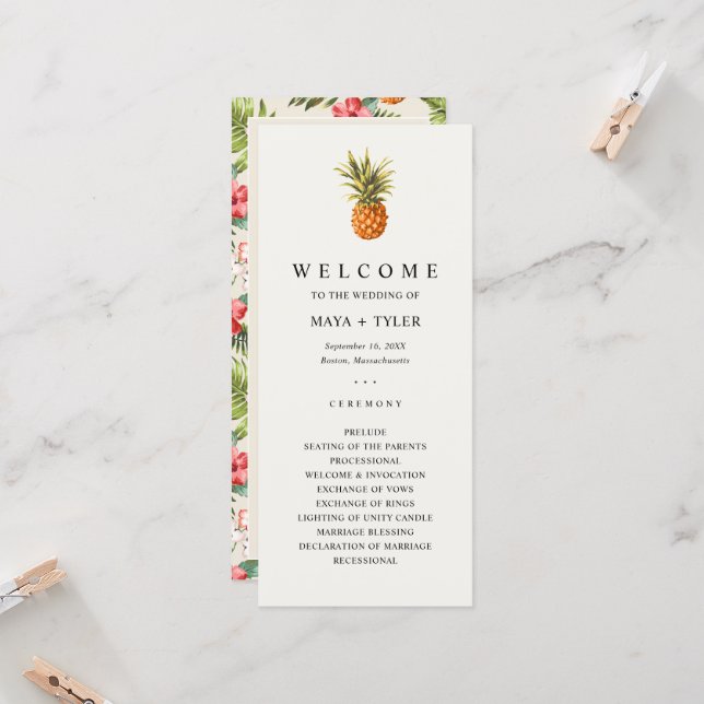 Tropical Pineapple Greenery Wedding Program (Front/Back In Situ)