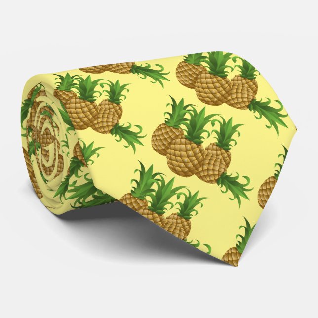 Tropical Pineapple Hawaiian Pattern Aloha Tie (Rolled)