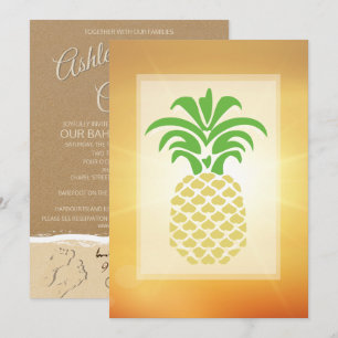 Tropical Pineapple Hearts Wedding Invitations