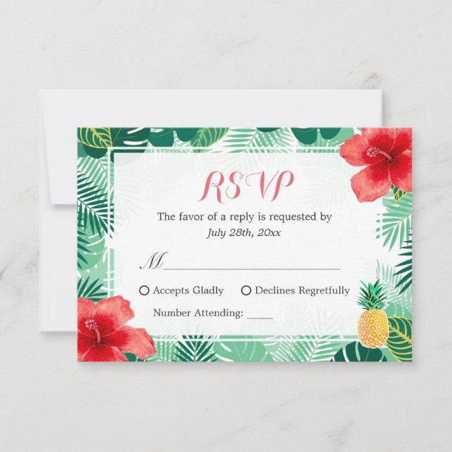 Tropical Pineapple Hibiscus Leaves RSVP Response (Front)