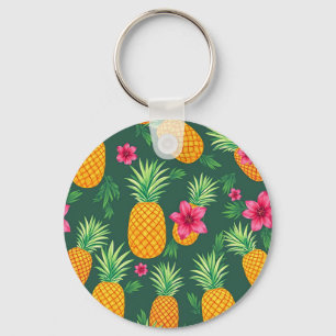 Tropical Pineapple Hibiscus Pattern Keychain