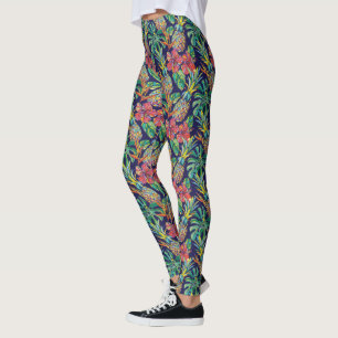 Tropical Pineapple Hibiscus Pattern Leggings