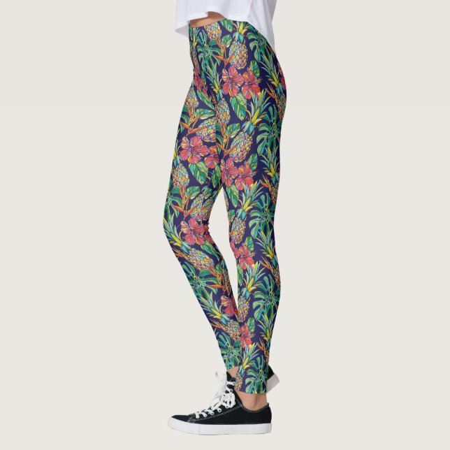 Tropical Pineapple Hibiscus Pattern Leggings (Left)