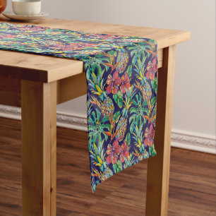 Tropical Pineapple Hibiscus Pattern Medium Table Runner
