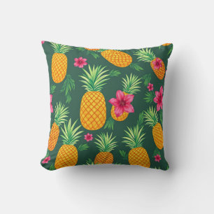 Tropical Pineapple Hibiscus Pattern Throw Pillow