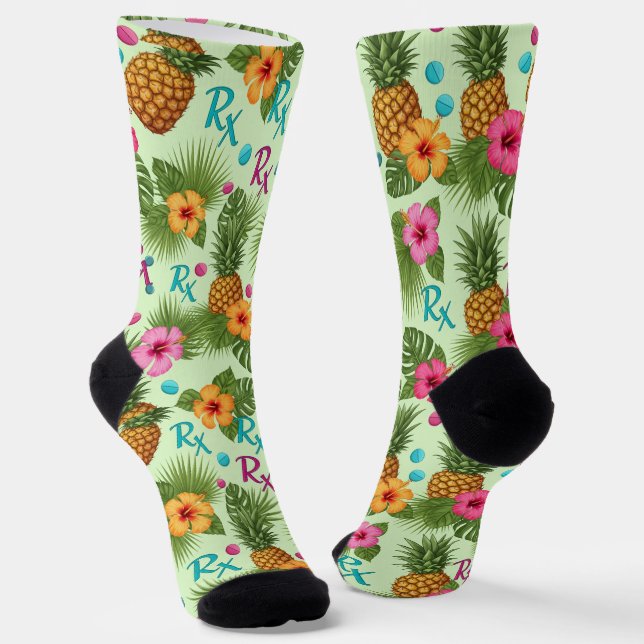Tropical Pineapple, Hibiscus & RX Pharmacy Socks (Angled)