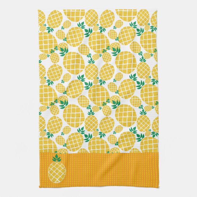 Tropical Pineapple Illustration Pattern Kitchen Towel (Vertical)