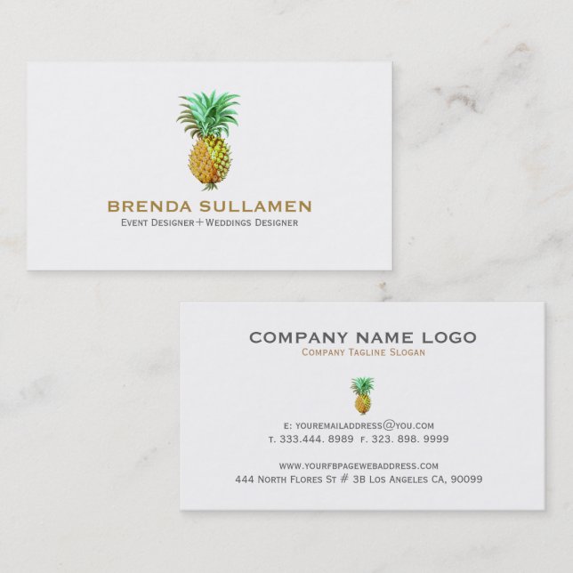 Tropical Pineapple In Yellow Gold & Green Business Card (Front/Back)