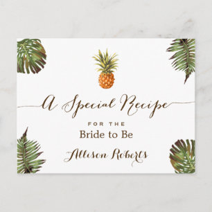 Tropical Pineapple Leaves Bridal Shower Recipe Postcard
