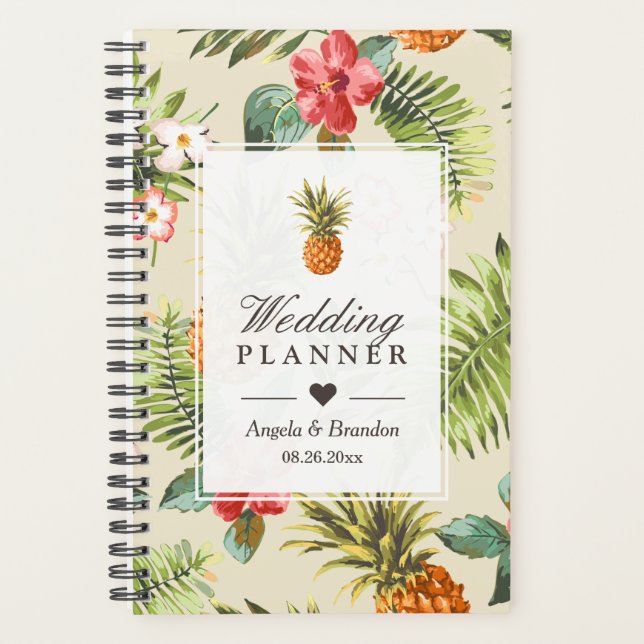 Tropical Pineapple Leaves Floral Luau Wedding Planner (Front)