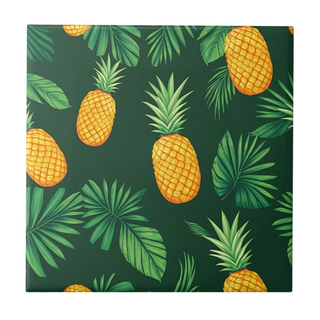 Tropical Pineapple Leaves Pattern Tile (Front)