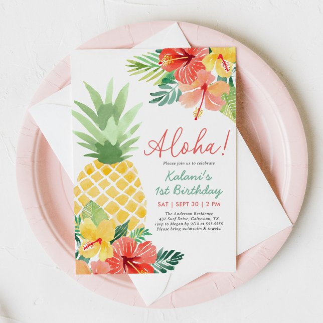 Tropical Pineapple Luau Birthday Invitation (Creator Uploaded)