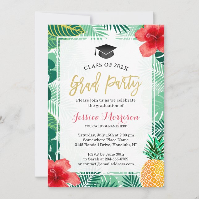 Tropical Pineapple Luau Graduation Party Invitation (Front)