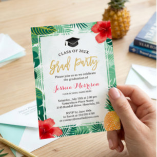 Tropical Pineapple Luau Graduation Party Invitation