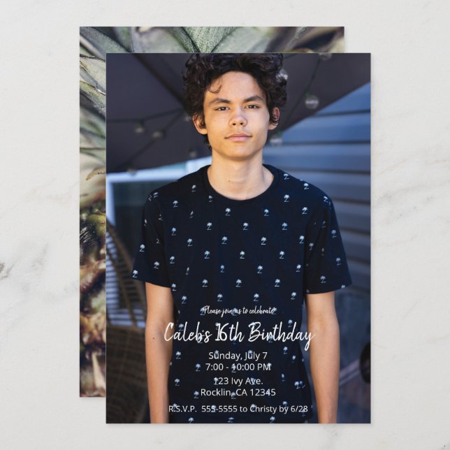 Tropical Pineapple Modern Photo Birthday Party  Invitation (Front/Back)