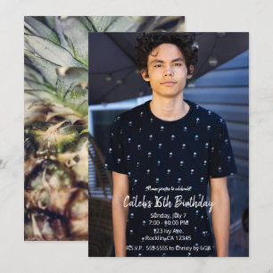 Tropical Pineapple Modern Photo Birthday Party  Invitation