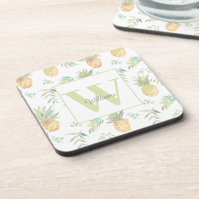 Tropical Pineapple Monogram Coaster (Left Side)